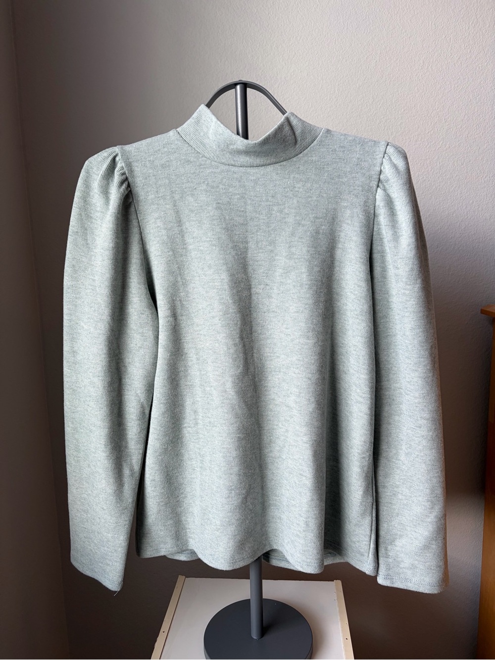 NWT Madewell Minty Grey Mock Neck Puff Shoulder Sweater